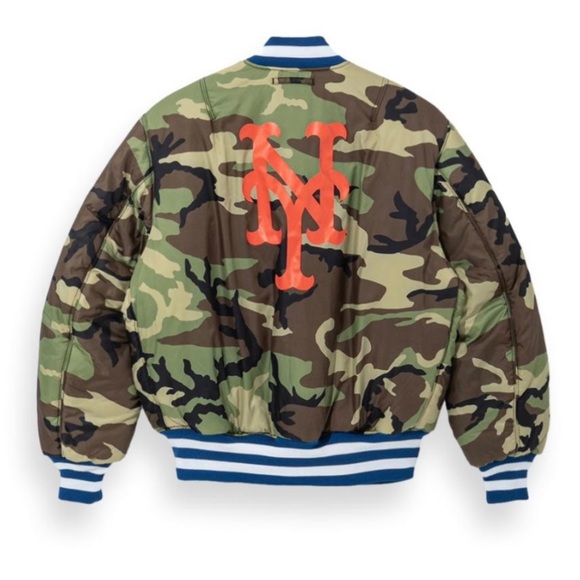NEW ERA ALPHA INDUSTRIES NEW ERA MA-1 BOMBER JACKET NEW YORK METS CAMO BLUE - Picture 4 of 5